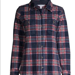 Time and Tru Fleece Navy/Red Shirt Jacket Plaid Wm. Sz: 12-14 (L)